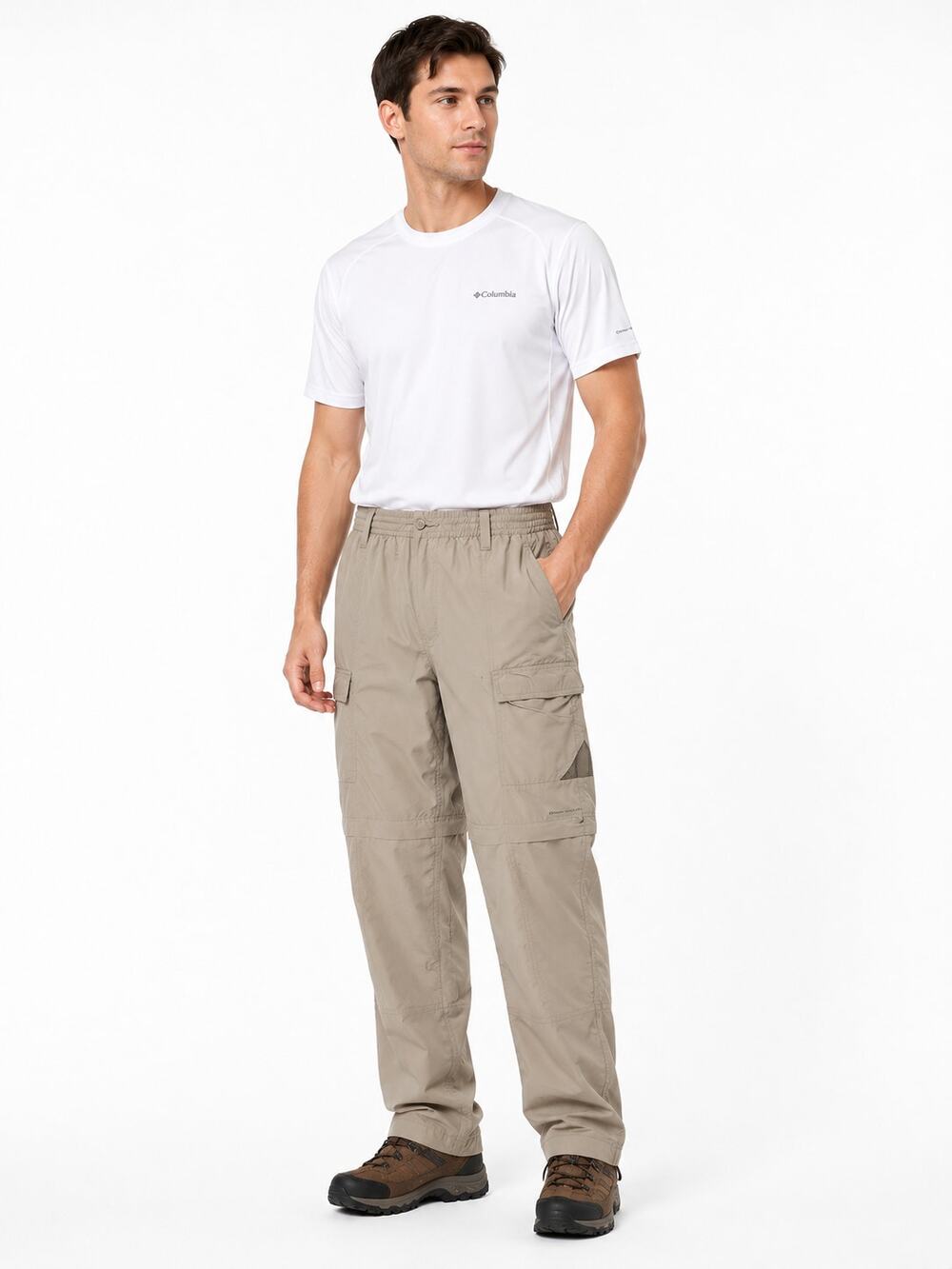 LR4411 Columbia Omni Shade Cargo Pants Mens Medium 33x30 Khaki Hiking Nylon